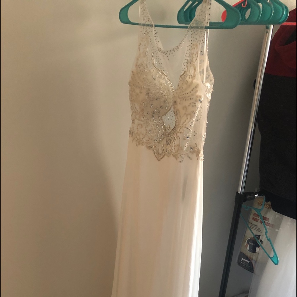 Long white beaded dress